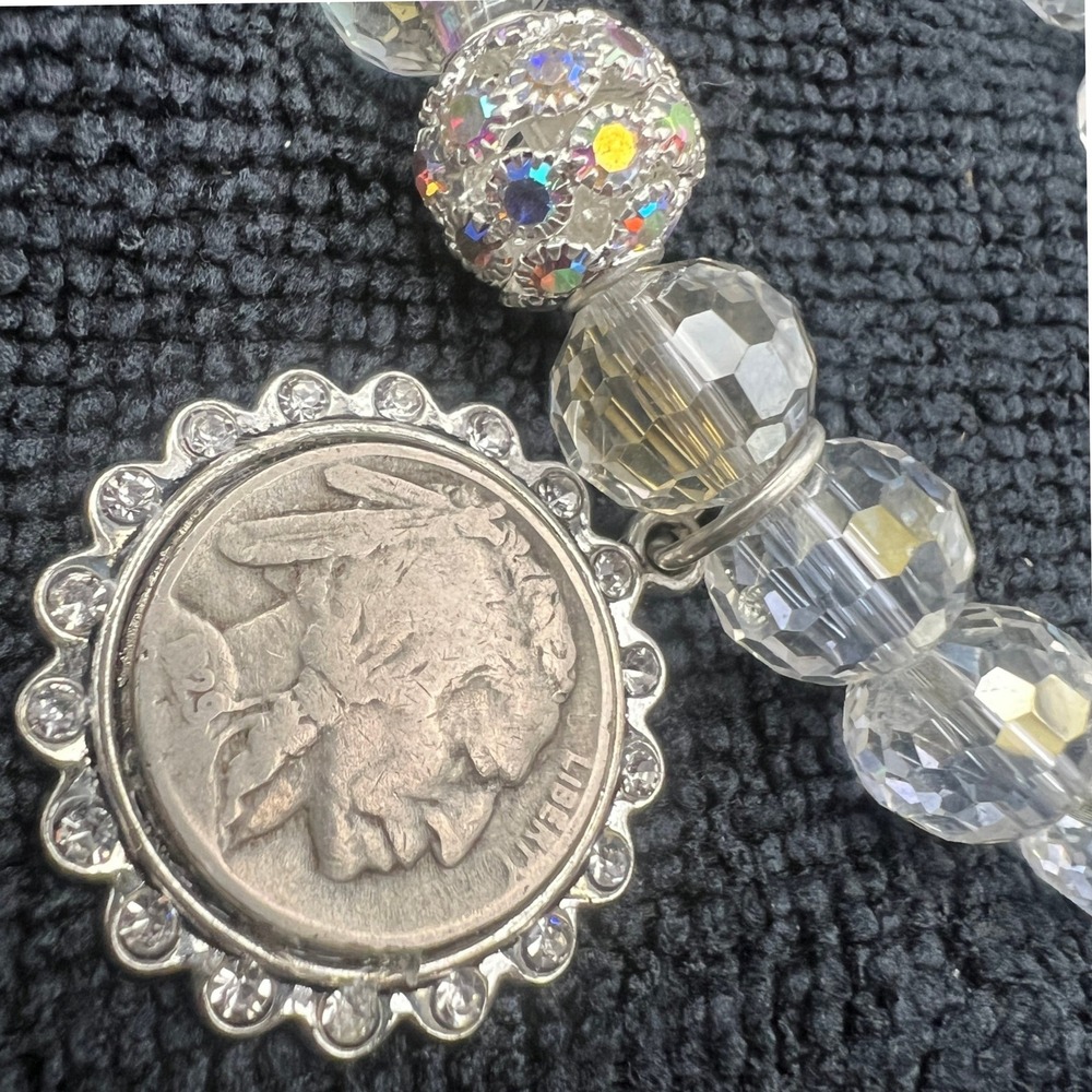 Crystal Bead Stretch Bracelet Buffalo Nickel & AB Disco Ball Charms
